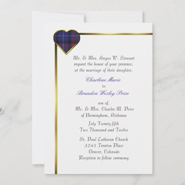 Invitation Fierté de l'Écosse Mariage de coeur doré (Devant)