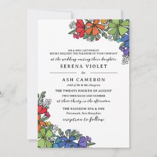 Invitation Fierté Fleurs arc-en-ciel Mariage LGBT officiel
