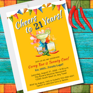 Invitation Fiesta 21st Birthday Cheers to 21 Years Modern 