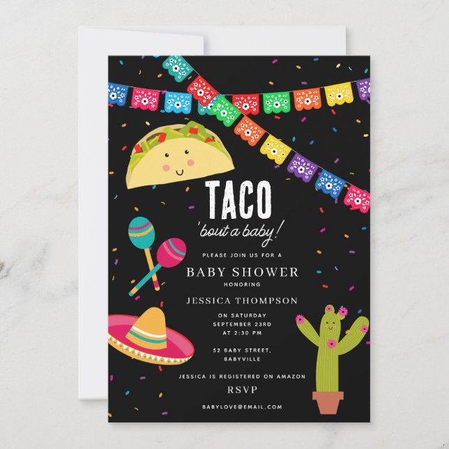 Invitation Fiesta à thème mexicaine - Taco Bout a Baby shower (Devant)