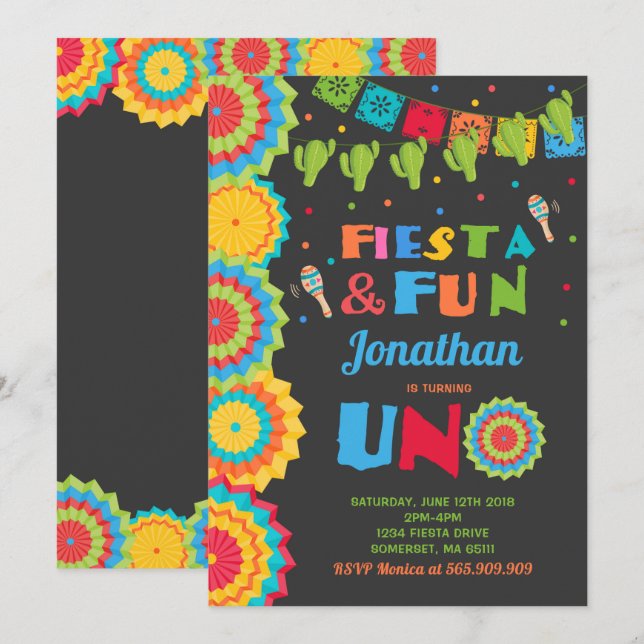 Invitation Fiesta Anniversaire Fiesta Fun Se Trans (Devant / Derrière)