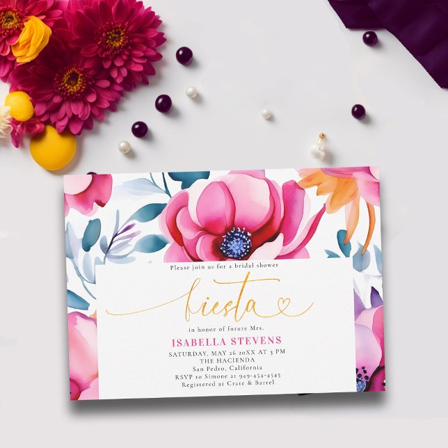 Invitation Fiesta Bold Aquarelle Floral Rancho Fête des marié (fiesta bridal shower invitation bright happy floral watercolor hacienda mexican rancho latina)
