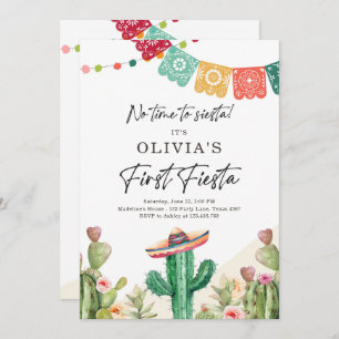 Invitation Fiesta Cactus Aquarelle fille premier anniversaire