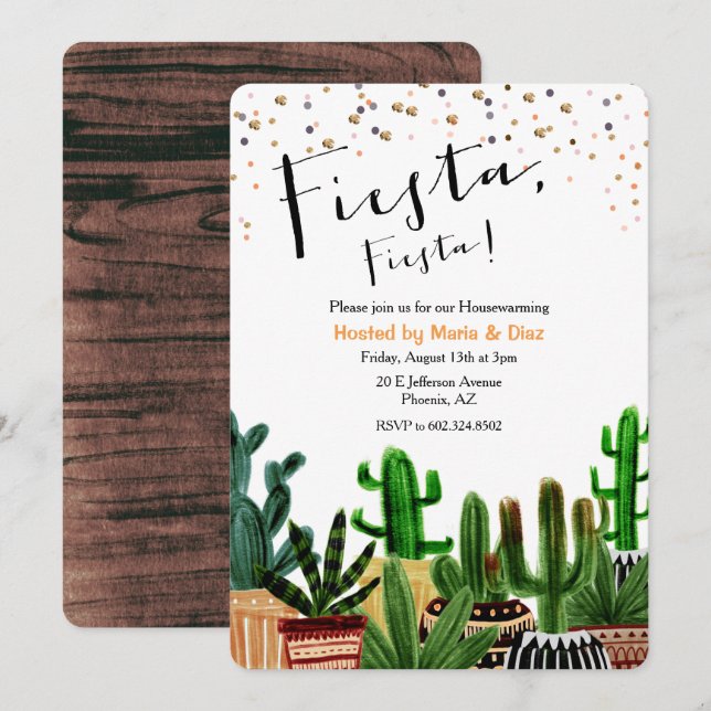 Invitation Fiesta Cactus au réchauffement de la ma (Devant / Derrière)
