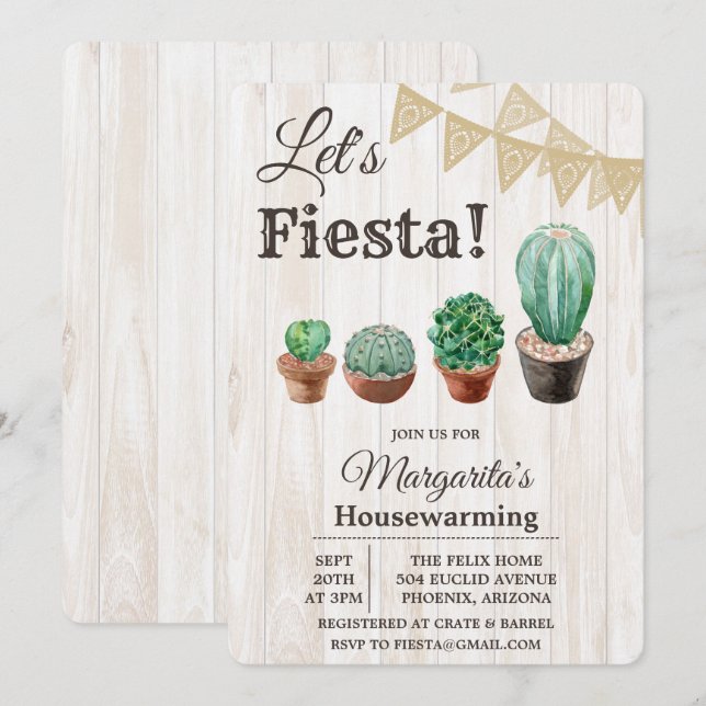 Invitation Fiesta Cactus au réchauffement de la ma (Devant / Derrière)