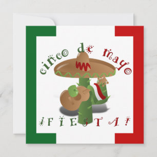 Invitation Fiesta Cactus avec guitare et poivrons dansants