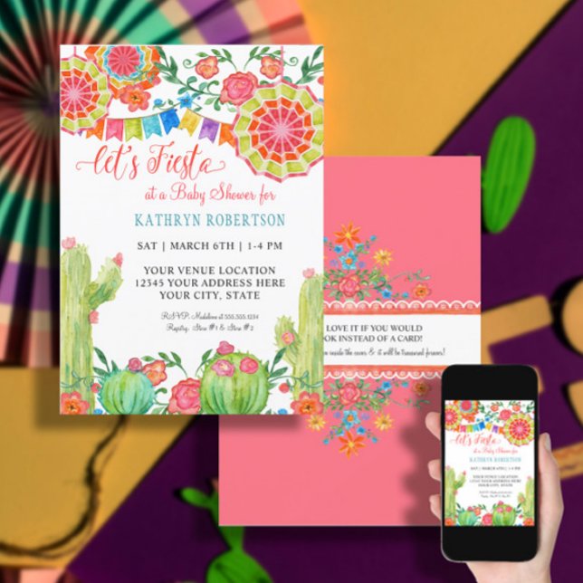 Invitation Fiesta Cactus Baby shower Fille Papier Ventilateur (Créateur téléchargé)