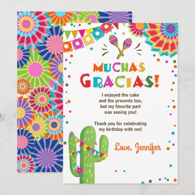 Invitation Fiesta Cactus Mexicaine Nacho Moyenne Muchas Graci (Devant / Derrière)