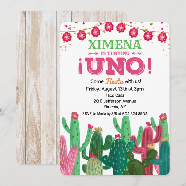 Invitation Fiesta Cactus premier anniversaire (Devant / Derrière)