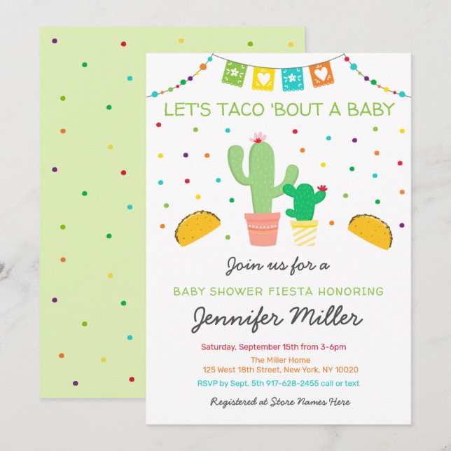 Invitation Fiesta Cactus Taco Bout A Baby shower (Devant / Derrière)
