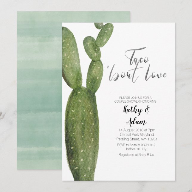 Invitation Fiesta Cactus Taco sur la DOUCHE COUPLES D'AMOUR (Devant / Derrière)