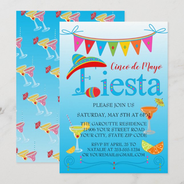 Invitation Fiesta Cinco De Mayo (Devant / Derrière)