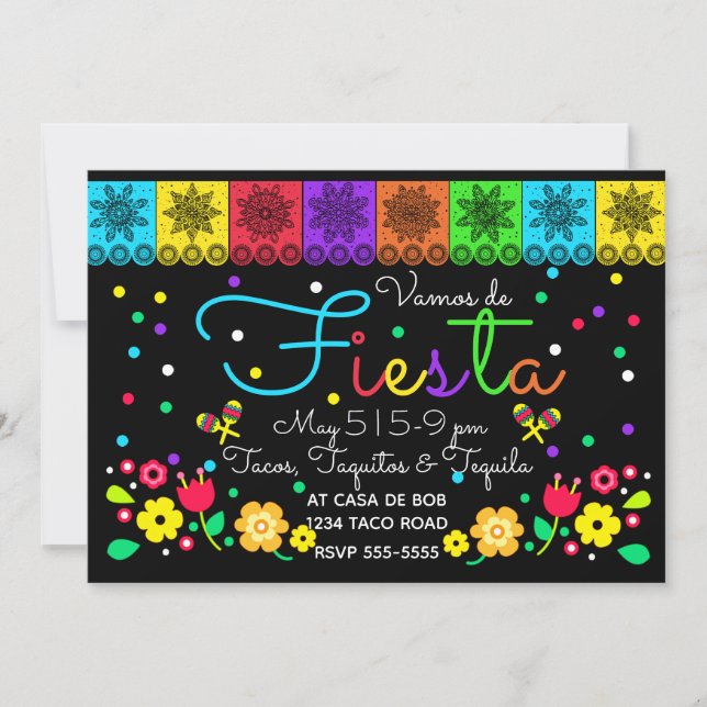 Invitation Fiesta Cinco de Mayo Papercut & Floral Folal Art (Devant)