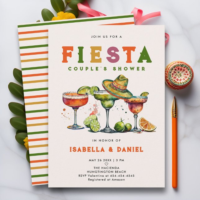 Invitation Fiesta Coed Tequila colorée Mariage Couple Douche (fiesta coed couples wedding shower invitation jack jill mexico mexican couple tequila engagement)