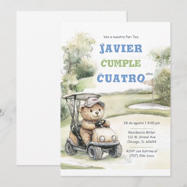Invitation Fiesta de Cumpleaños de Golf para Niño (Devant / Derrière)