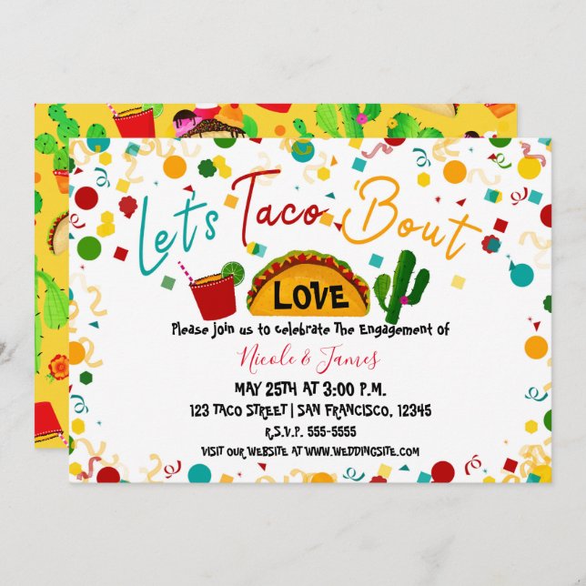 Invitation Fiesta de Mariage et Fiançailles Parlons Tacos d'A (Devant / Derrière)