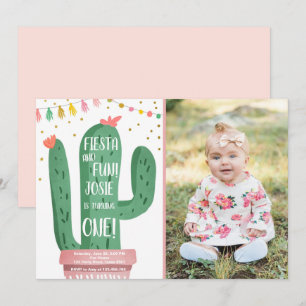 Invitation Fiesta et Fun Girl Pink Cactus 1er anniversaire