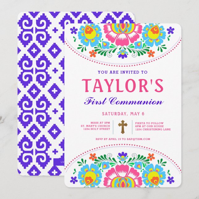 Invitation Fiesta First Communion (Devant / Derrière)