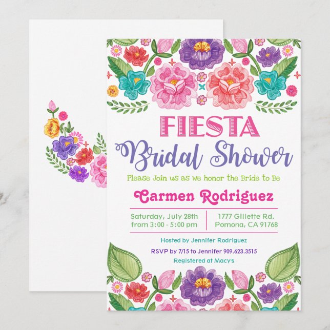 Invitation Fiesta Floral Bridal (Devant / Derrière)