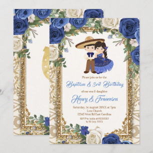 Invitation Fiesta Floral Sibling Baptême et Anniversaire