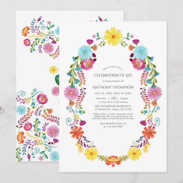 Invitation Fiesta florale d'aquarelle Fête de la vie (Devant / Derrière)