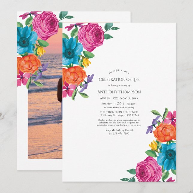 Invitation Fiesta florale d'aquarelle Fête de la vie (Devant / Derrière)