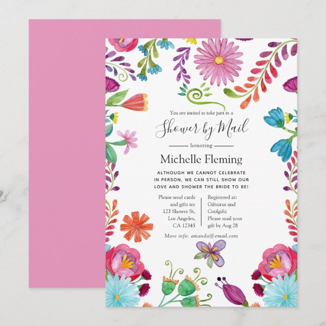 Invitation Fiesta florale Mariée ou Baby shower par la poste (Devant / Derrière)