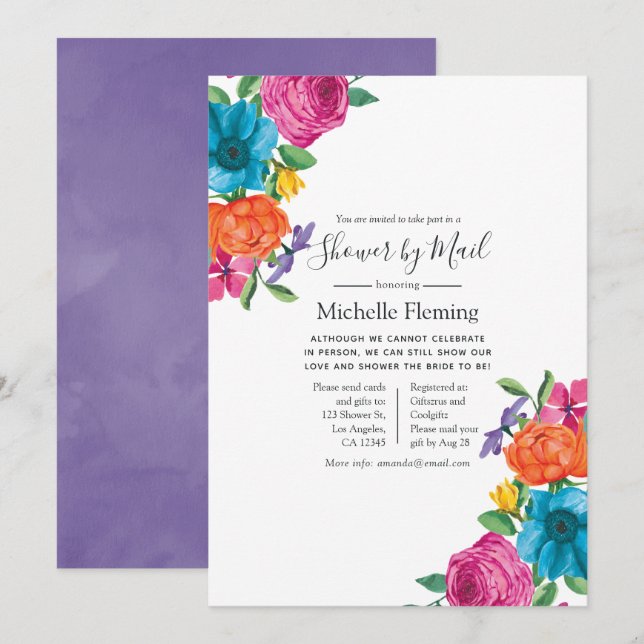 Invitation Fiesta florale Mariée ou Baby shower par la poste (Devant / Derrière)
