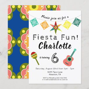 Invitation Fiesta Fun Colorée Anniversaire de enfant Party