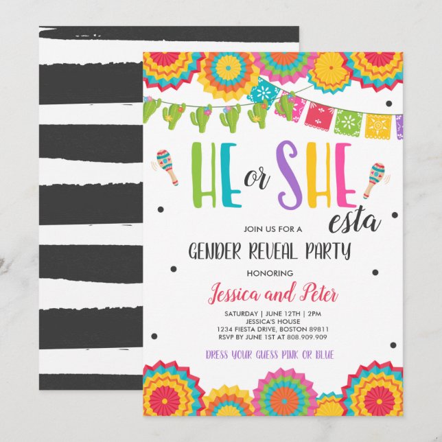 Invitation Fiesta Gender Reveillez Lui ou Elle-esta Gender Re (Devant / Derrière)