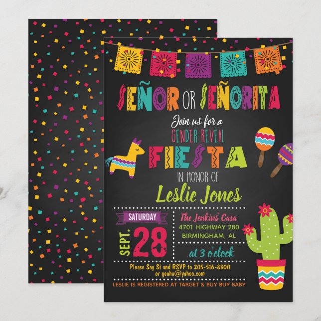 Invitation Fiesta Genre Revela (Devant / Derrière)