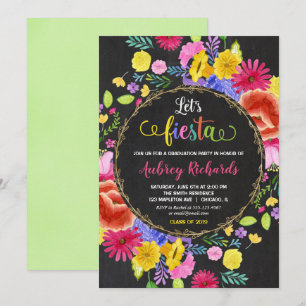 Invitation Fiesta graduation fête aquarelle fleurie