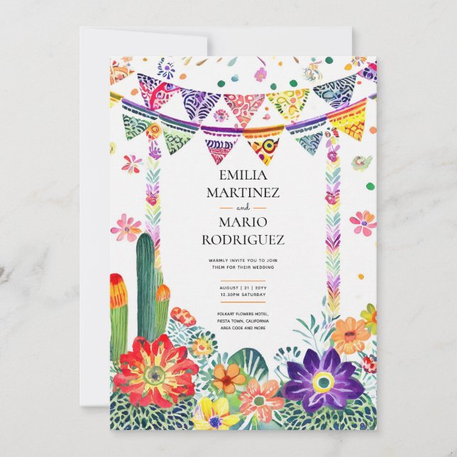 Invitation FIESTA MARIAGE - Fleurs Folkart Moderne (Devant)