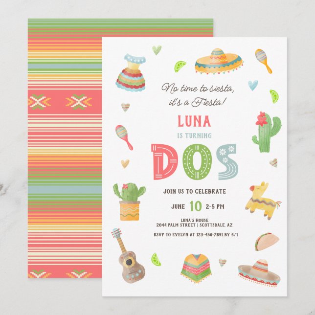 Invitation Fiesta mexicaine colorée 2e anniversaire (Devant / Derrière)