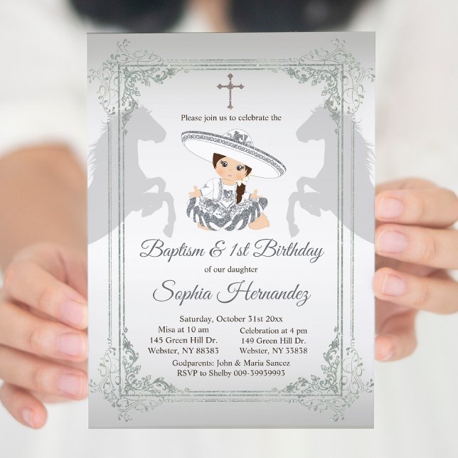 Invitation Fiesta Mexicaine Fille Argent Baptême & Anniversai (Créateur téléchargé)
