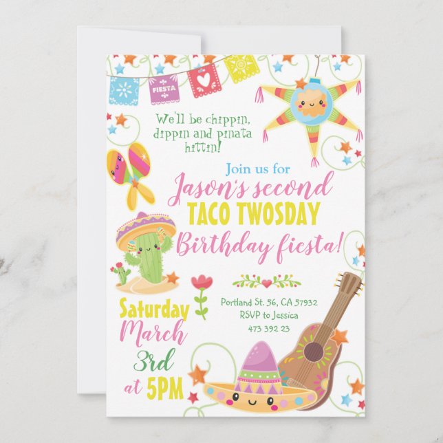 Invitation Fiesta Mexicaine Pinata Taco Deux Anniversaire (Devant)