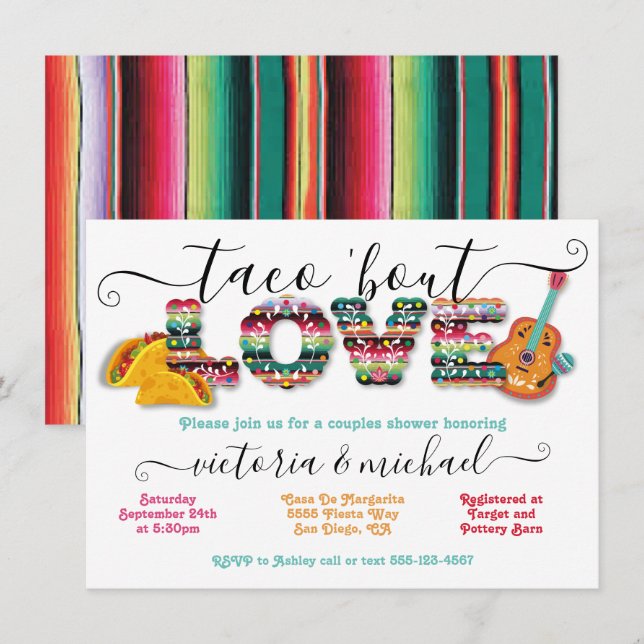 Invitation Fiesta mexicaine Taco'bout Love douche pour couple (Devant / Derrière)