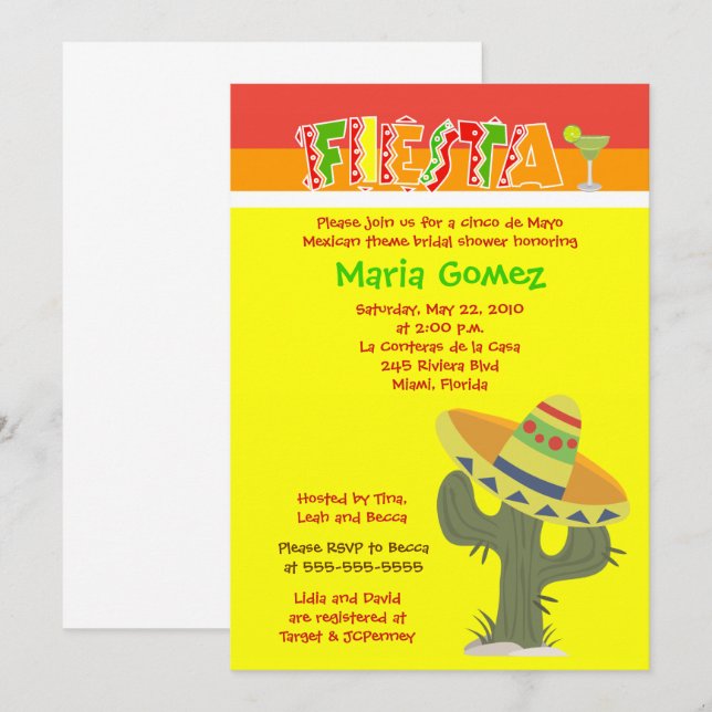 Invitation Fiesta mexicaine Thème 5x7 Fête des mariées Invita (Devant / Derrière)