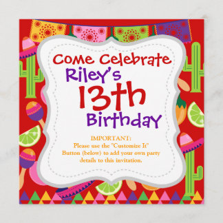 Invitation Fiesta Party Sombrero Limes Guitare Maraca Saguaro