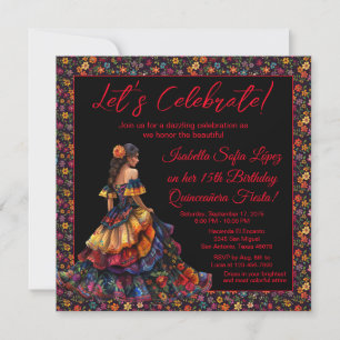 Invitation Fiesta Quinceañera colorée