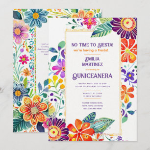 Invitation FIESTA QUINCEANERA Thème Fleurs Folkart