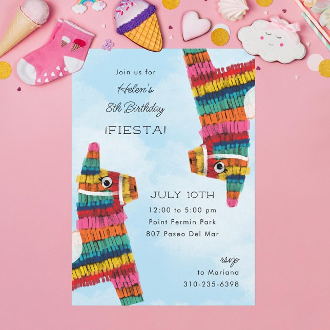 Invitation Fiesta Rainbow Llama Piñata fête d'anniversaire (Créateur téléchargé)
