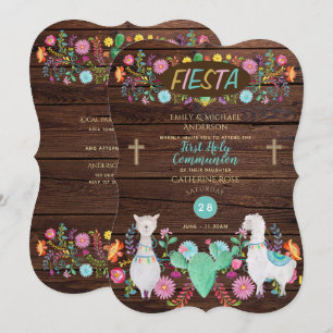 Invitation Fiesta Rustique Première Communion Fleurs folklori
