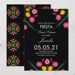 Invitation Fiesta Sweet 16 Dessin Floral Papillons Mexicains