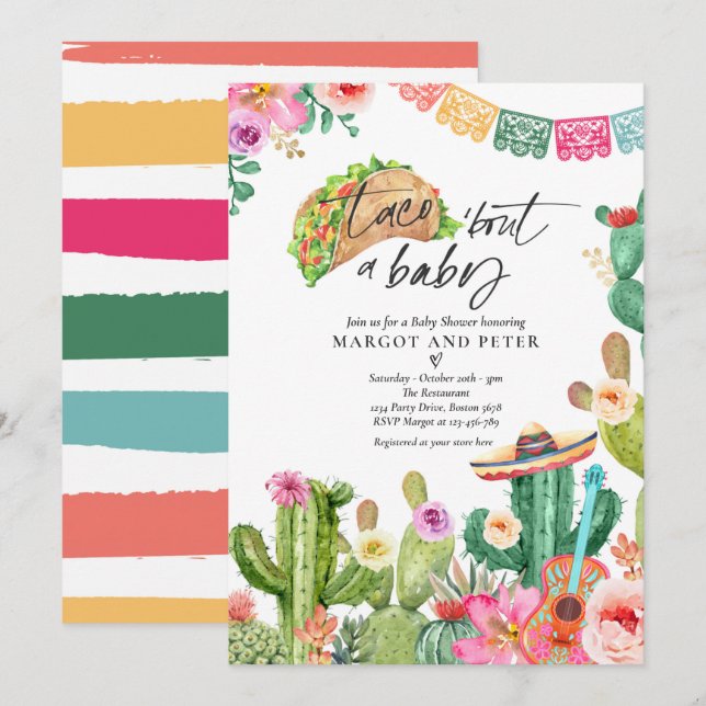 Invitation Fiesta Taco 'Bout A Baby Cactus Baby shower (Devant / Derrière)