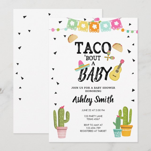 Invitation Fiesta Taco Bout Love Cactus Baby shower noir (Devant / Derrière)