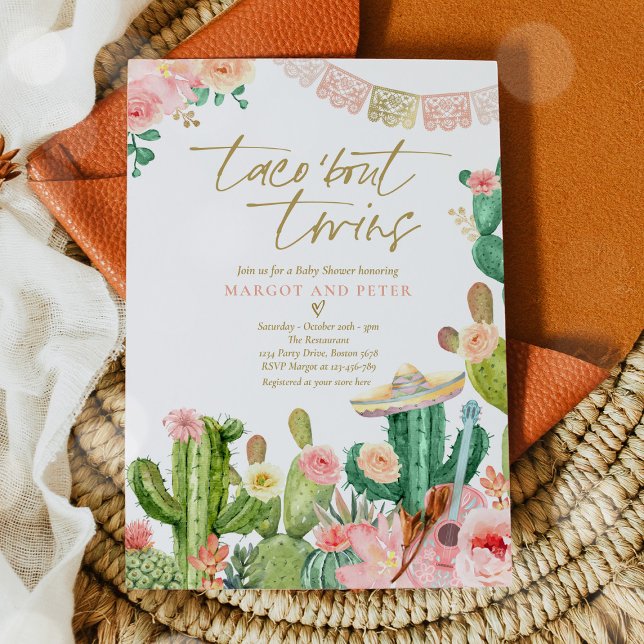 Invitation Fiesta Taco 'Bout Twins Baby shower mexicain Cactu (Créateur téléchargé)