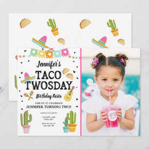 Invitation Fiesta Taco Twosday Cactus Girl 2e fête d'annivers