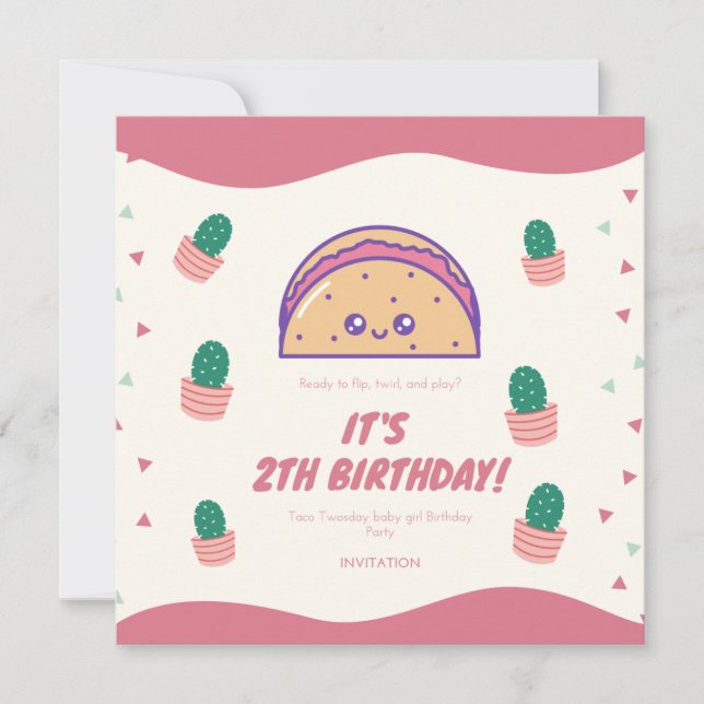 Invitation Fiesta Taco Twosday Cactus Girl 2e fête d'annivers (Devant)