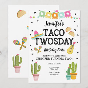 Invitation Fiesta Taco Twosday Cactus Girl 2e fête d'annivers